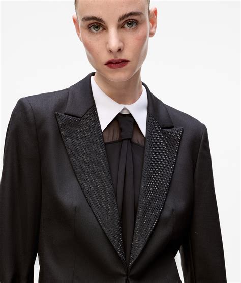 Rhinestone lapel jacket | Black | Women | KARL LAGERFELD