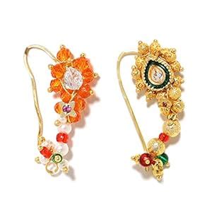 Buy Sanjog Traditional Jewellery Gold Plated Maharashtrian Combo Nose ...