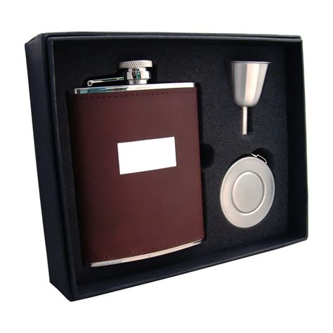 Buy Visol"Alcide" Leather Stellar Flask Gift Set, 6-Ounce, Brown Online ...