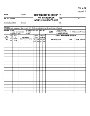Comptroller Of The Currency Fair Housing Lending Inquiry Application ...