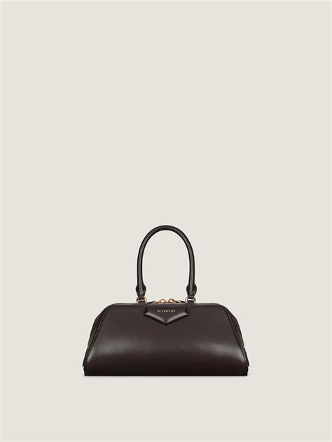 Small Antigona East-West bag in Box leather - chocolate in - chocolate ...