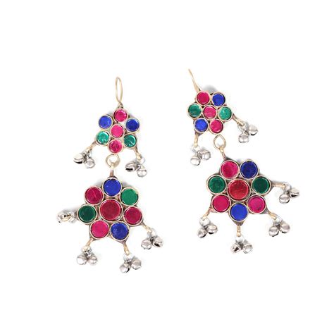 Afghan Earrings Vintage Tribal |Hanging Real Kuchi Multi Stones Kutchi ...