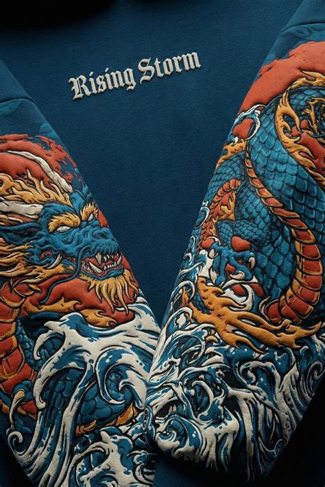 Dragon Blue Oversized Puff Printed Exclusive Hoodie – Veirdo