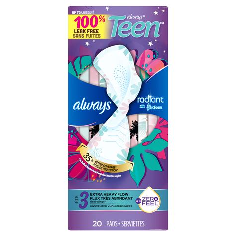 Always Radiant Teen Pad, Extra Heavy, Unscented | Always®