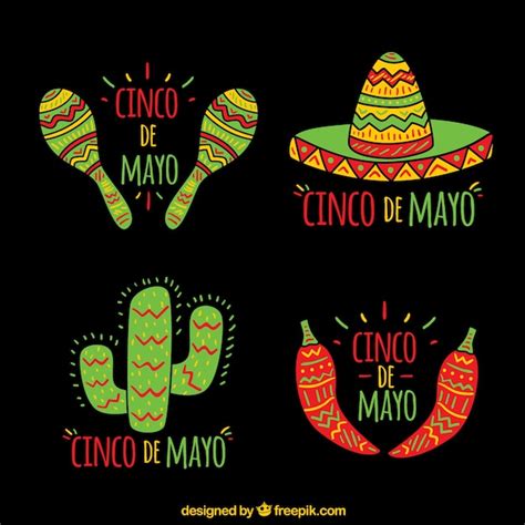 Set von Hand gezeichnet cinco de Mayo Aufkleber | Kostenlose Vektor