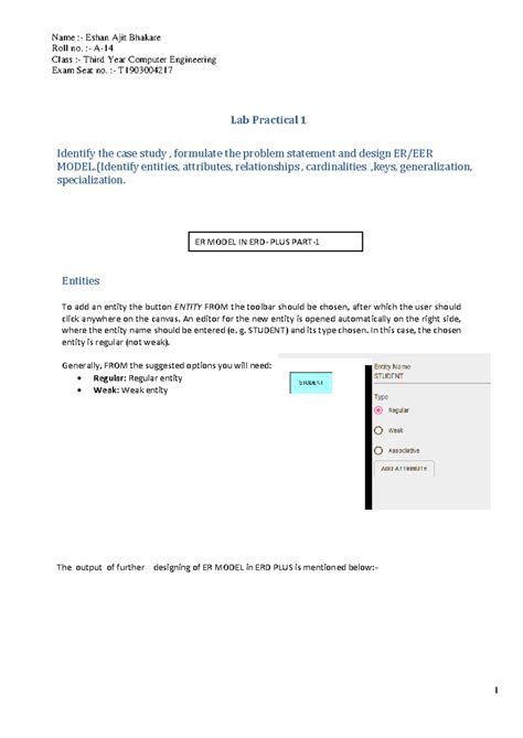 DBMS Lab Practical 1: ER Model Design and Case Study Analysis - Studocu