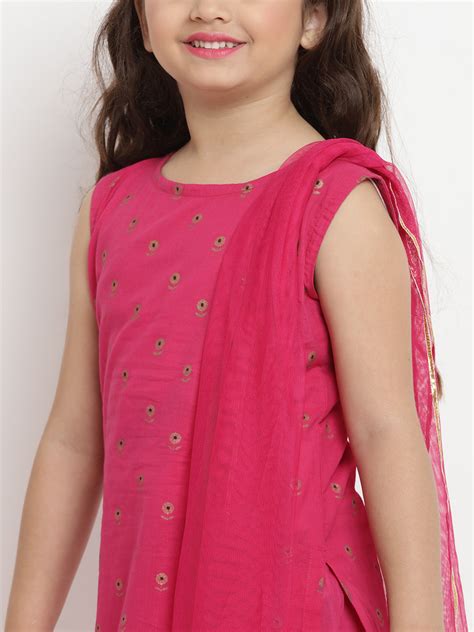 Shop Bitiya by Bhama Girls Fuchsia Printed Kurta with Sharara & Dupatta ...