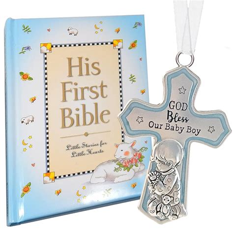 Amazon.com: elskandi Baby Boy First Bible and Catholic Baptism Guardian ...