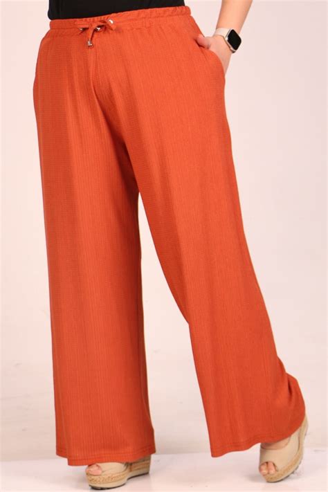 Brick Plus Size Ruffled Wide Leg Trousers - Moda Rosa | ElbiseBul