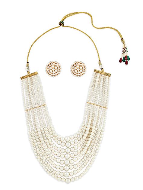 ZAVERI PEARLS White Pearls Beaded Multistrand Statement Choker Necklace ...
