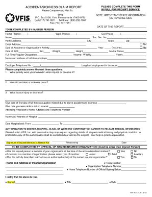 Fillable Online ACCIDENTSICKNESS CLAIM REPORT Fax Email Print - pdfFiller