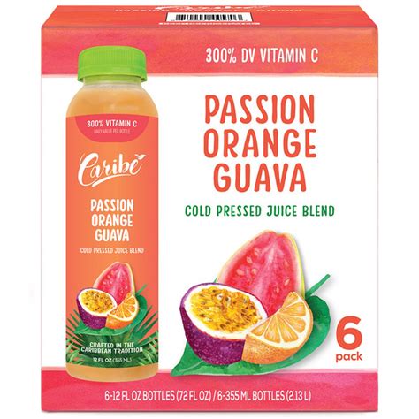 Caribe Juice Passion Orange Guava Cold Pressed Juice Blend (12 fl oz ...
