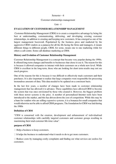 Semester 6 CRM Unit 1 - Lecture notes - Semester 3 6 Customer ...