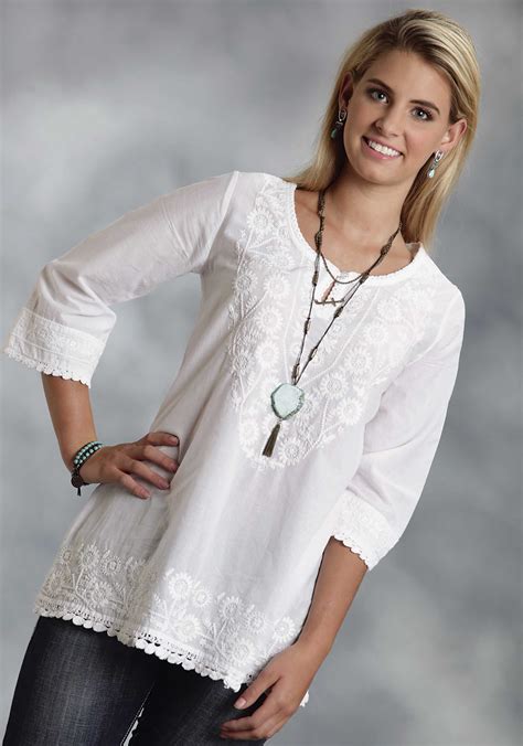 Roper® Women's White Cotton Crewel Embroidered Western Tunic | White ...