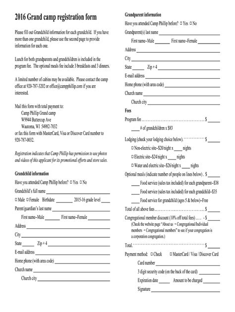Fillable Online 2016 Grand camp registration form Fax Email Print ...