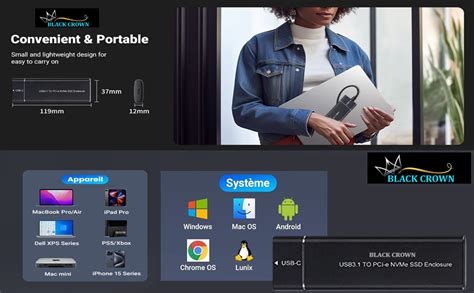 BLACK CROWN NVME SSD Enclosure, M.2 NVME to USB C Adapter, USB 3.1 Gen ...