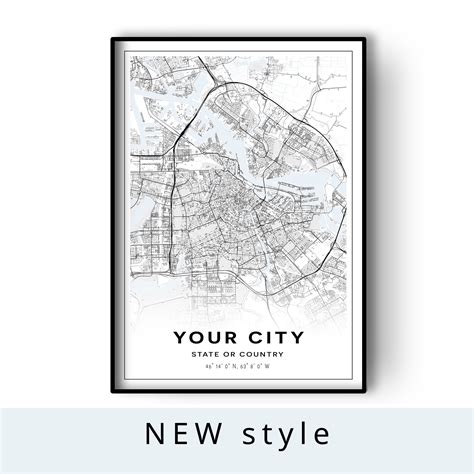 Custom City Map, Personalized Map, Custom Map Poster, Any City, Wall Decor, City Map Digital ...