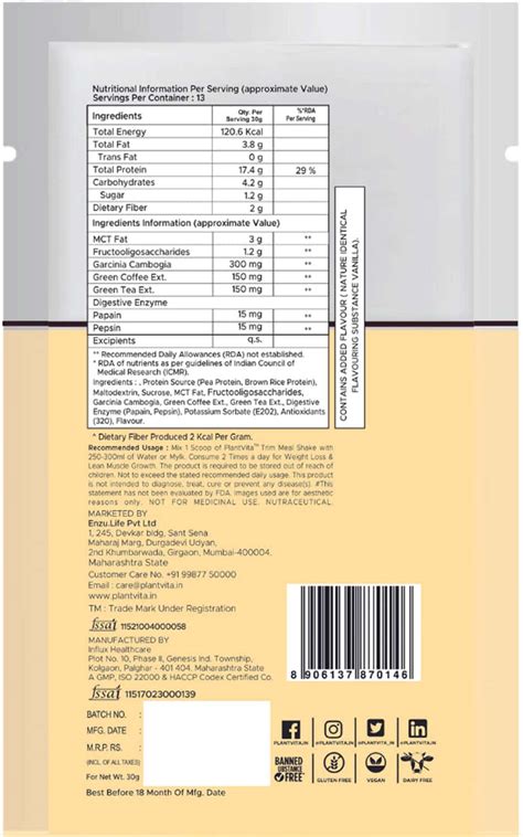 Buy PLANTVITA TRIM MEAL SHAKE - 30G X 7 SACHETS VANILLA Online & Get ...