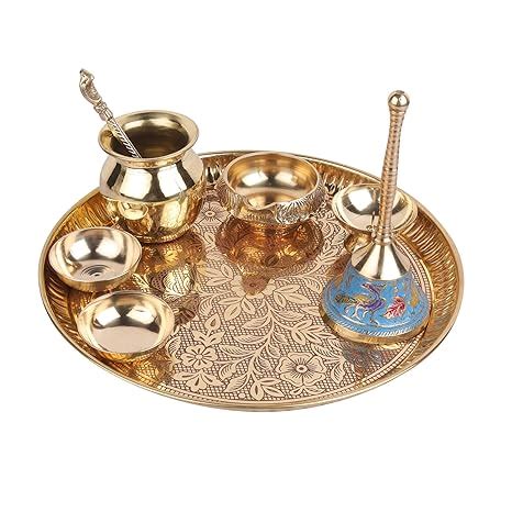 Karigar Creations Traditional Handcrafted Brass Pital Puja Thali Aarti ...
