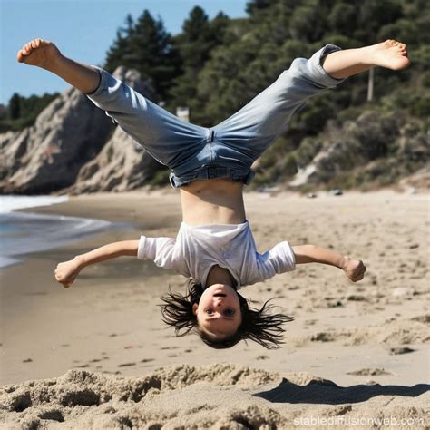 Dafne Keen Performs Backflip at Beach | Stable Diffusion Online