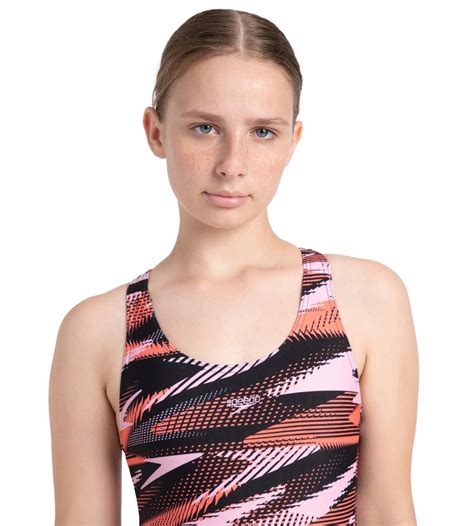 Buy Speedo Girl's Endurance10 Hyperboom Print Racerback V-Cut One Piece ...