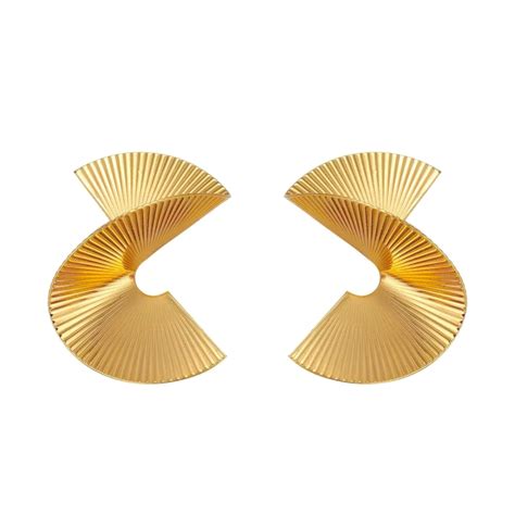 Salve Contemporary Twisted Fan Gold Stud Earrings for Women