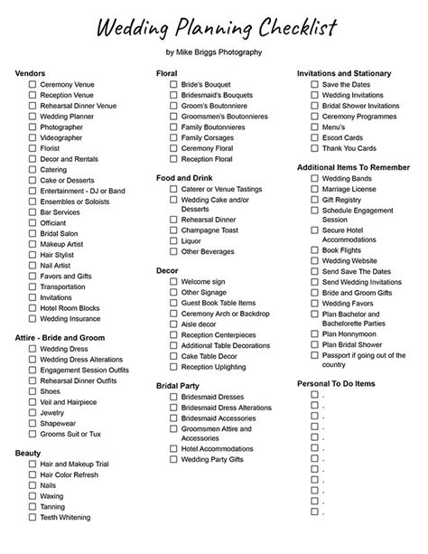 Image result for Free Printable Wedding Checklist PDF Download