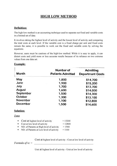 HIGH LOW Method - HIGH LOW METHOD Definition: The high-low method is an ...