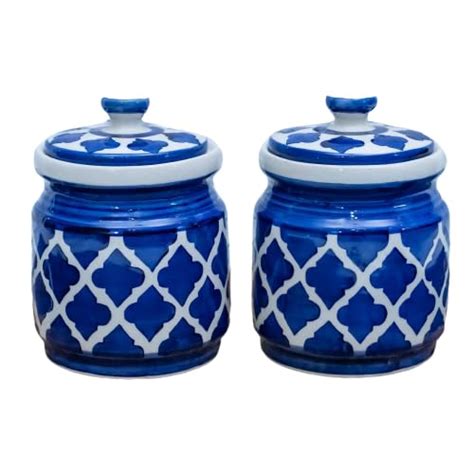 CELEBRATION Blue Pottery Hand Painted Cornichon Gram Storage Jar ...