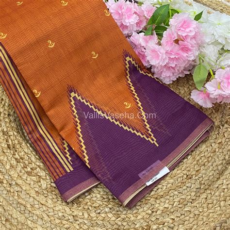 Semi Chanderi Saree - Rust Orange & Purple Combo - VVSCS003 – Vallis Vaseha