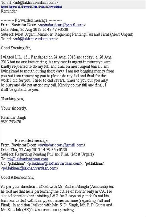 Please help in getting my pending payment Salary etc-Lakhani India ...