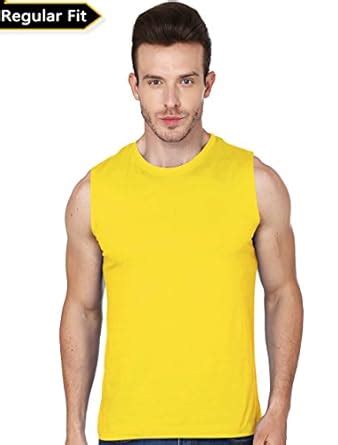 Men's Sleeveless Round Neck Tshirt-190 (Yellow Colour) : Amazon.in ...