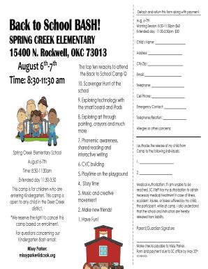 Fillable Online springcreekelementary Back to School BASH Aug 6-7th ...