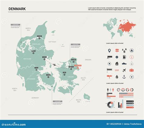 Vector Map of Denmark. High Detailed Country Map with Division, Cities and Capital Copenhagen ...
