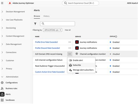 Access and subscribe to system alerts | Adobe Journey Optimizer