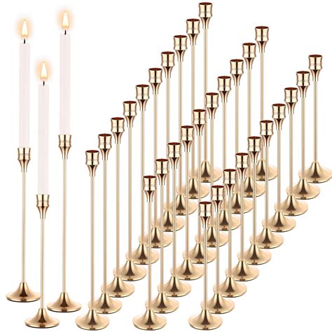 Yaomiao 30 Pcs Taper Gold Candle Holders Decorative Gold Candlestick ...