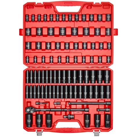 VEVOR 1/2 in Drive Impact Socket Set, 91 Piece, 6 Point Deep & Shallow ...
