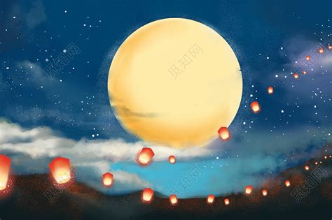中秋节手绘唯美中国风中秋节月圆之夜素材免费下载 - 觅知网