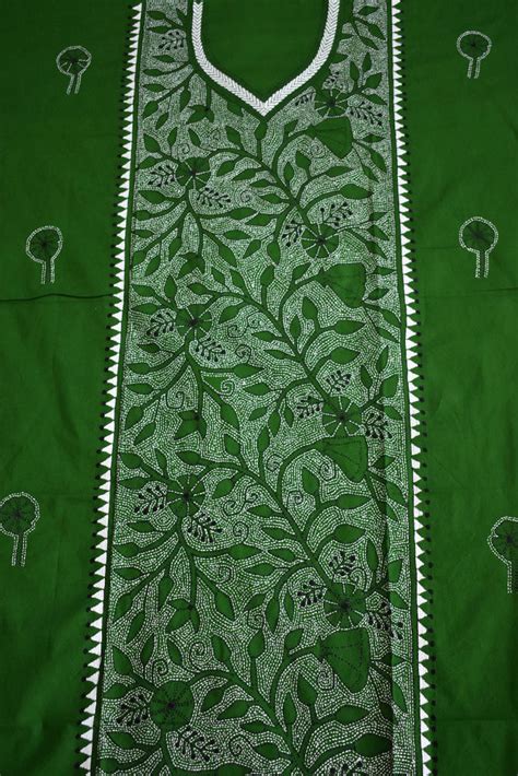 Hand Embroidered Kantha work cotton kurta fabric – India1001.com