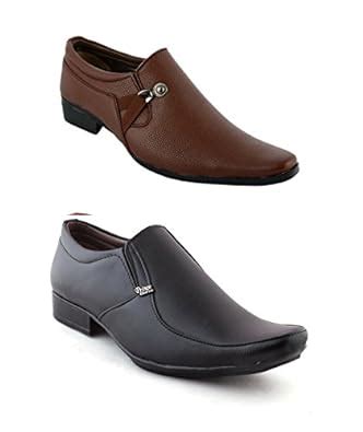 Buy AORFEO Men's Combo Leather Look Pack of 2 Formal Shoes F03-F43 (44 ...
