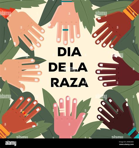 flat design vector dia de la Raza illustration with hands and leaves ...