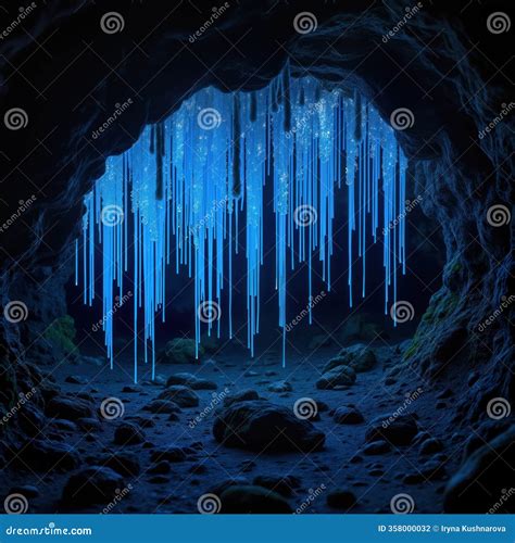 Glowworms Light Up Dark Cave. Blue Illuminated Glowworms Hang From Cave ...