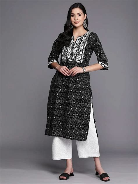 Buy Black Printed Cotton Straight Kurta Online at Rs.674 | Libas
