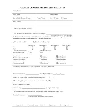 Medical Certificate For Service At Sea - Fill and Sign Printable ...