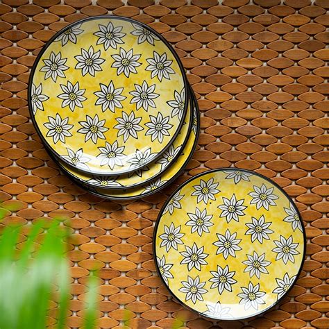 Buy ExclusiveLane 'Californian Sunflowers' Handpainted Ceramic Plates ...