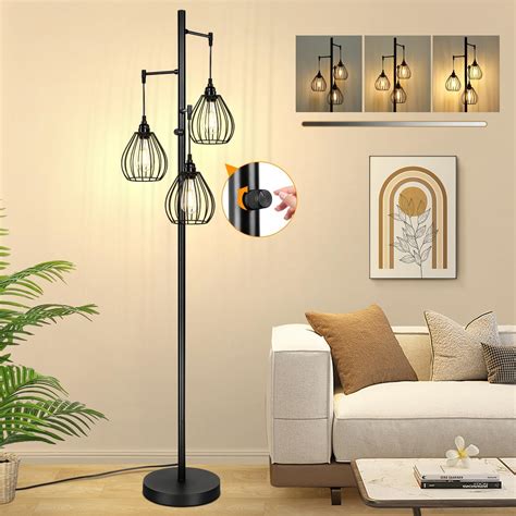 Dimmable Floor Lamp, Farmhouse Industrial Standing Lamp with 3 PCS 7W ...