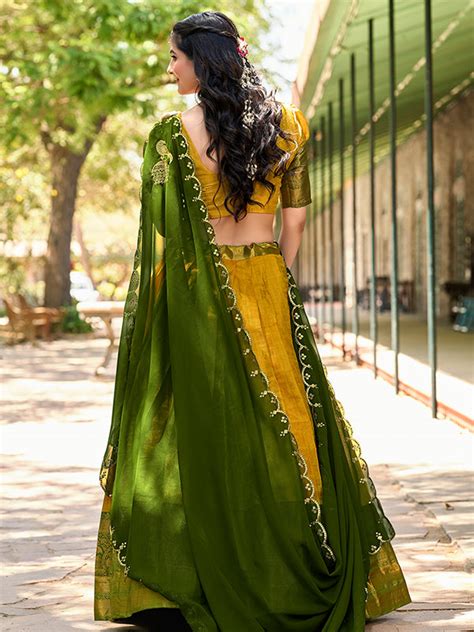 Yellow Kanjivaram Zari Weaving Lehenga Choli – NiharikaFab