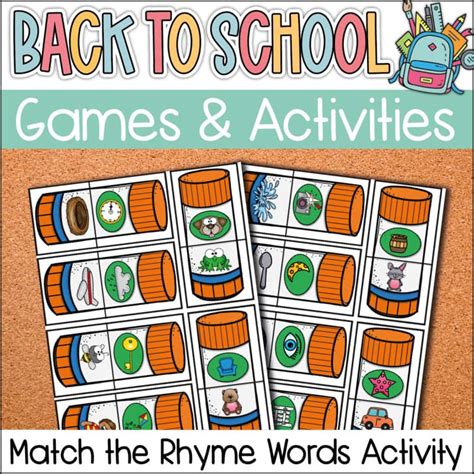 Back to School Games & Activities: Match the Rhyme Words Activity ...