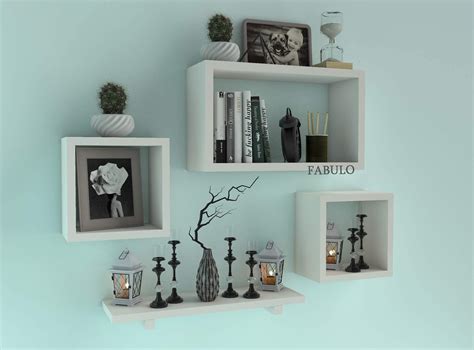 FABULO Wooden Floating Wall Shelf with 4 Shelves - MDF Wall Mounted ...