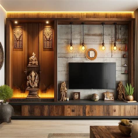 TV Unit Design with Mandir | Home Furniture